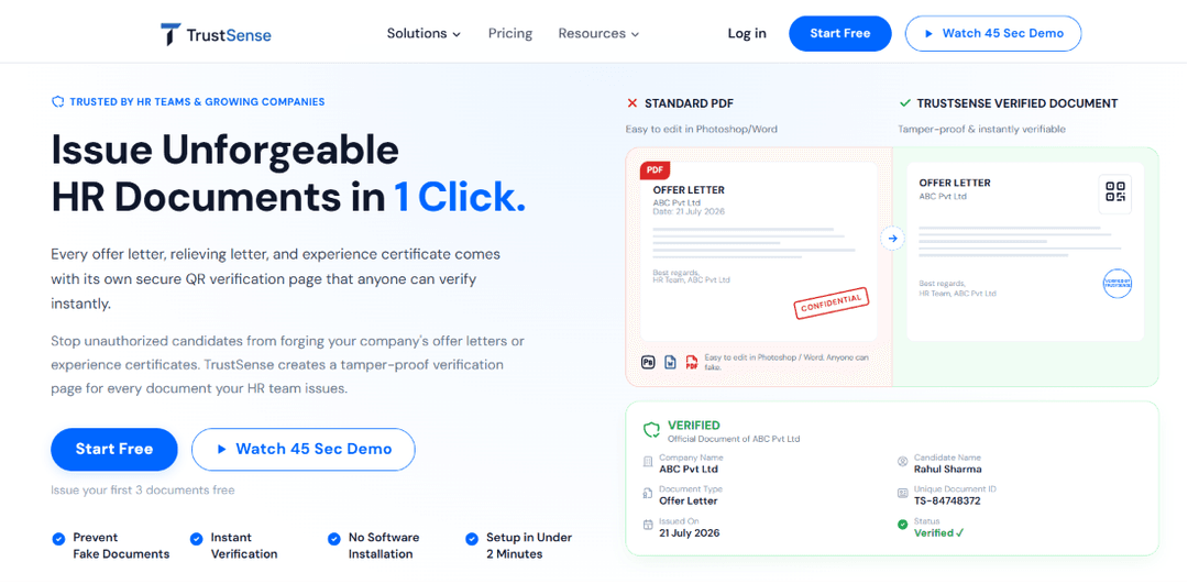 TrustSense dashboard showcase